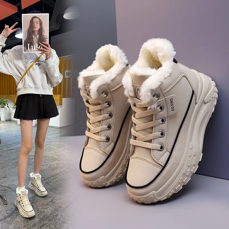 2024 Diseñador High Top Women's 2024 New Winter con zapatos deportivos lujosos y engrosados, zapatos de algodón calientes c