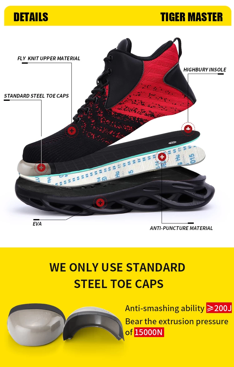 2075 zapatos de seguridad deportivos de moda antipinchazos con punta de acero y suela de EVA blanda para trabajo