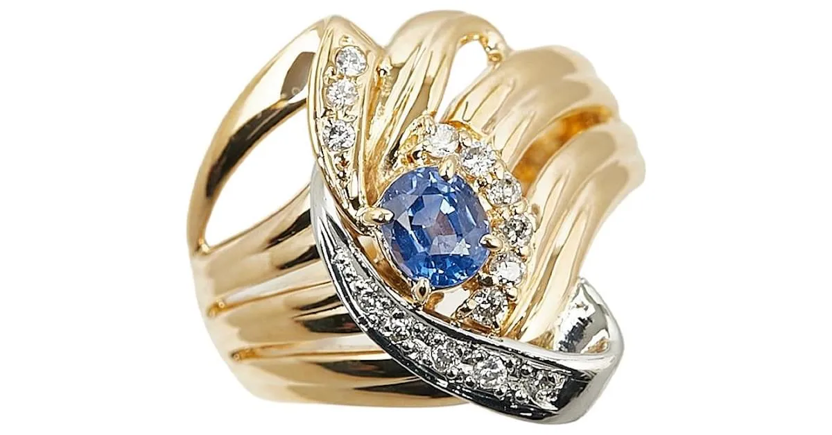 & Other Stories Anillo de base de oro con combinación de zafiro de 0.51 ct y diamante de 0.13 ct, talla 11.5 en excelente es