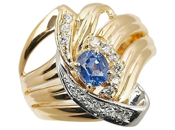 & Other Stories Anillo de base de oro con combinación de zafiro de 0.51 ct y diamante de 0.13 ct, talla 11.5 en excelente es