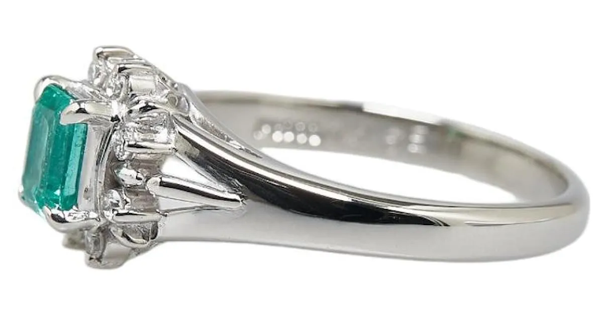 & Other Stories Anillo de platino Pt900 con esmeralda de 0.46 ct y diamante de 0.09 ct en excelente estado Plata 