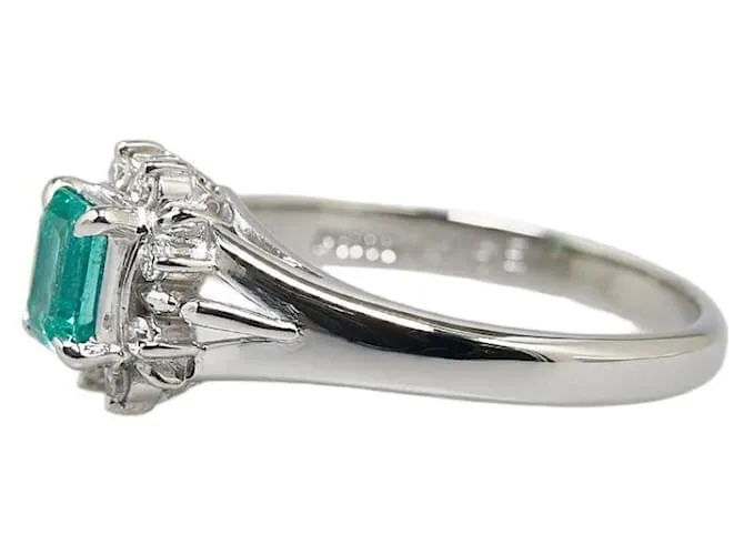 & Other Stories Anillo de platino Pt900 con esmeralda de 0.46 ct y diamante de 0.09 ct en excelente estado Plata 
