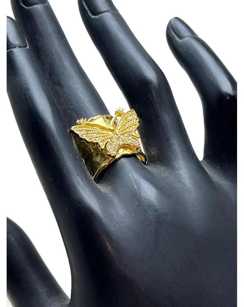 ANILLO ANCHO DORADO CON MARIPOSA BLANCA BAÑADO EN ORO