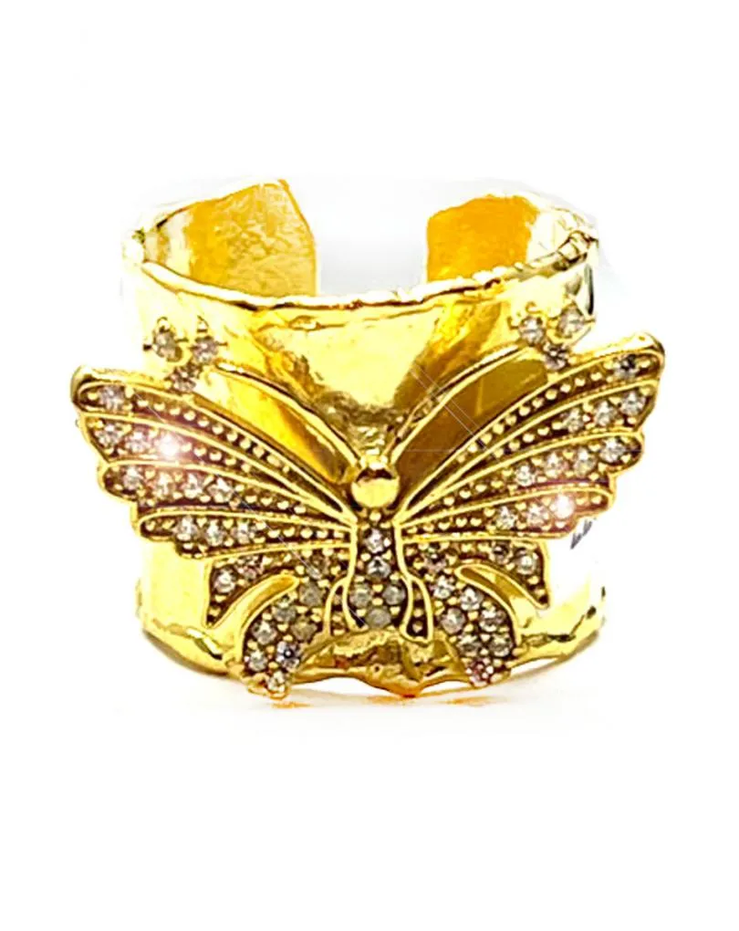 ANILLO ANCHO DORADO CON MARIPOSA BLANCA BAÑADO EN ORO