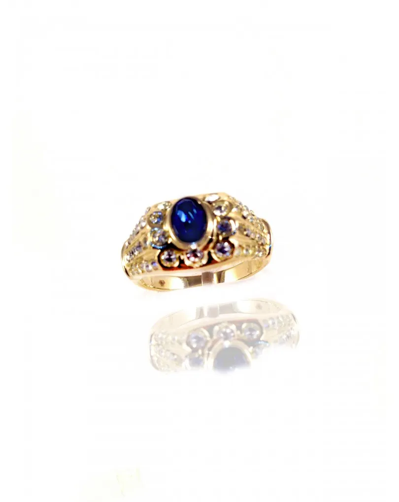 ANILLO CAHAPADO ORO 24K ZAFIRO AZUL (TODOS LAS MEDAS)