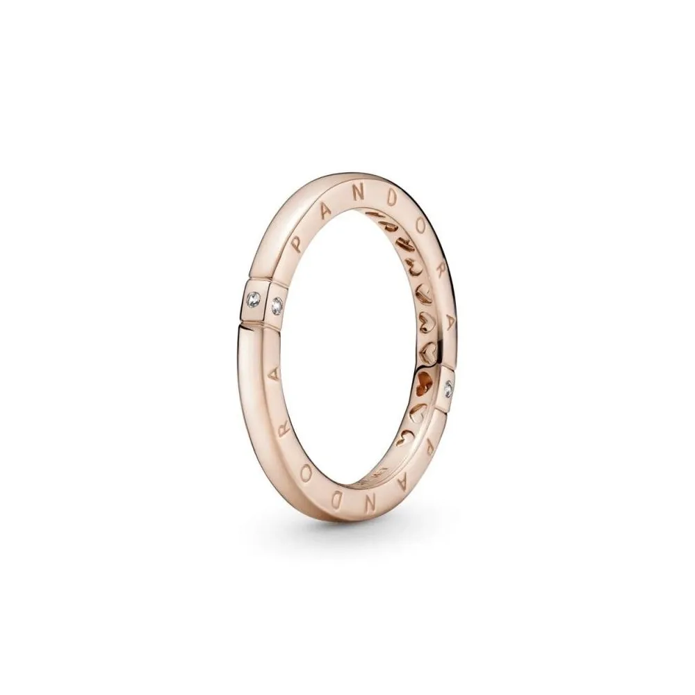 Anillo logo Pandora Rose con circonita cúbica transparente