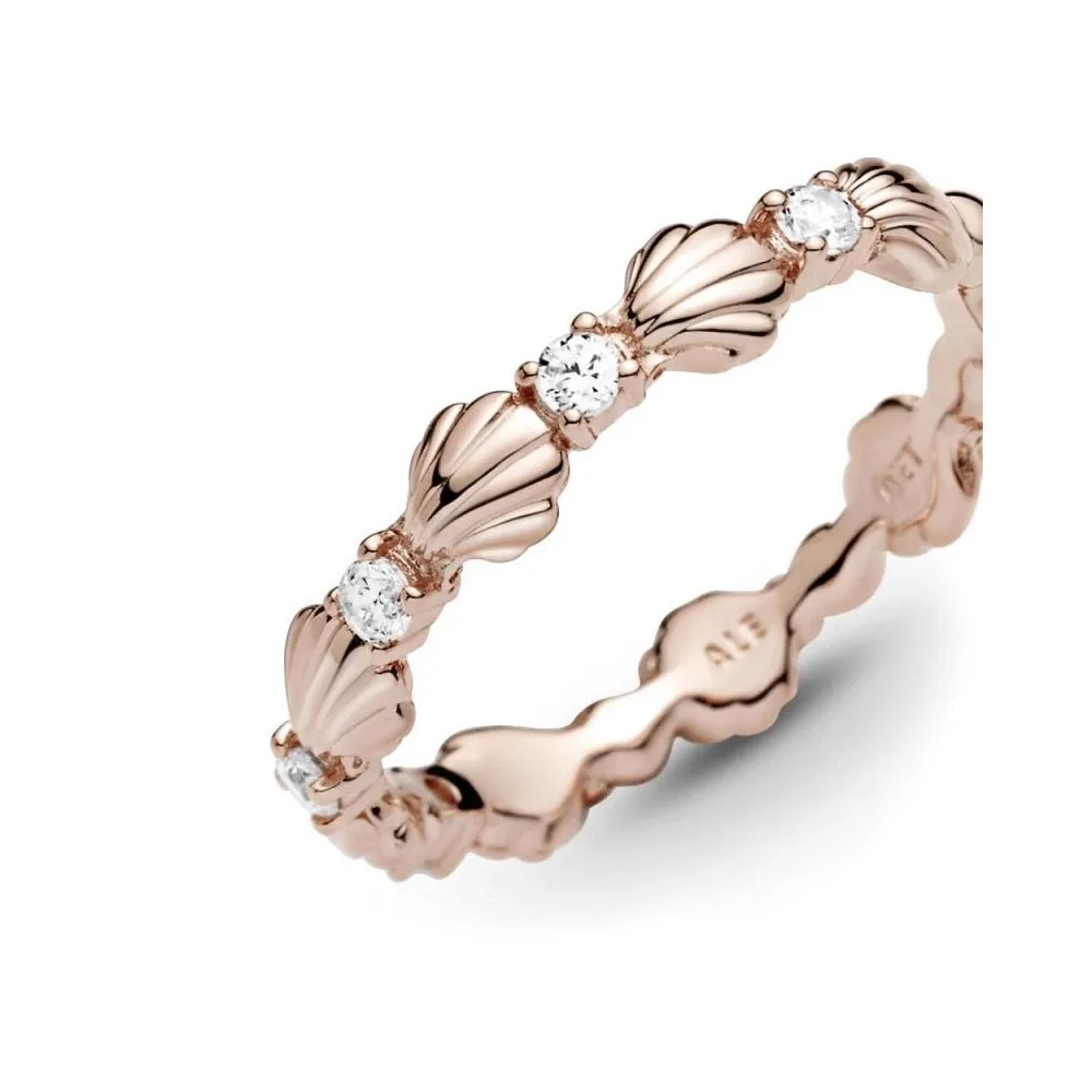 Anillo Pandora Concha Rose con circonita cúbica transparente