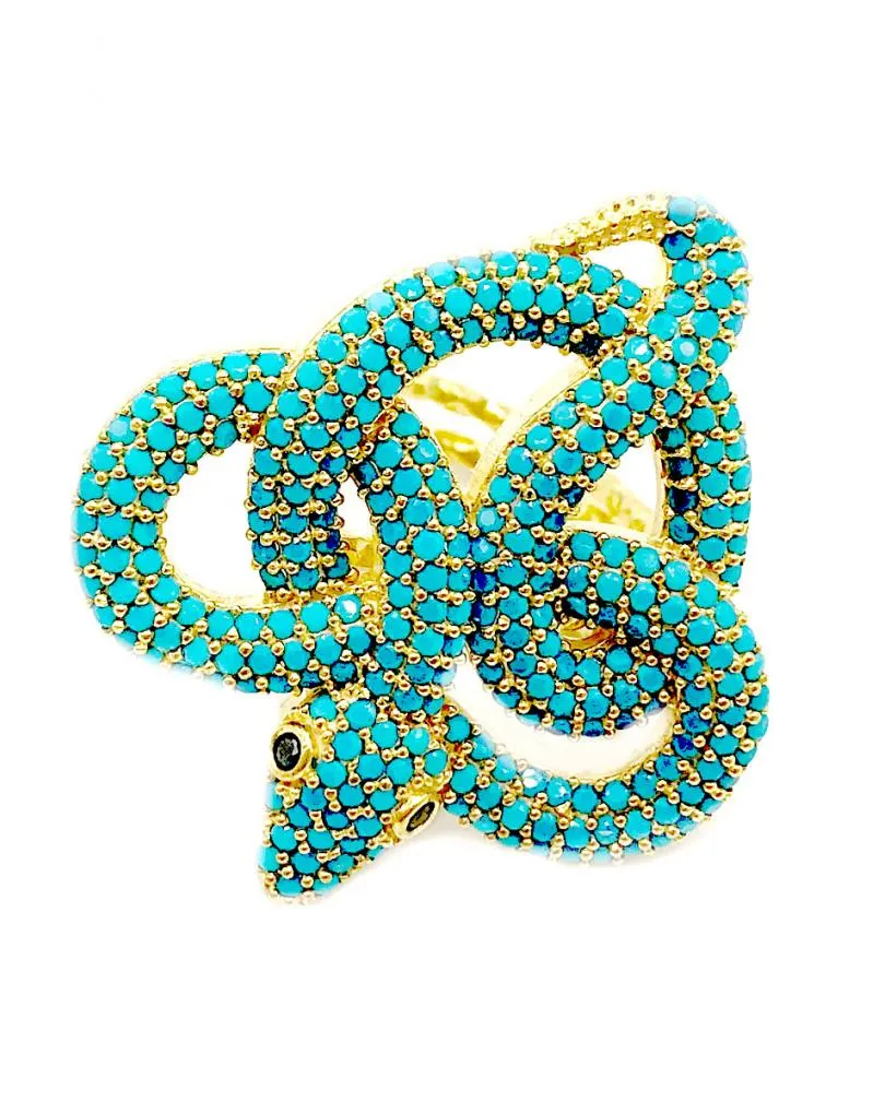 ANILLO SERPIENTE TURQUESA EN BAÑO ORO GRANDE AJUSTABLE