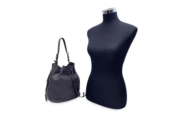 Balenciaga Cubo con plato de papel de cuero gris con cordón 