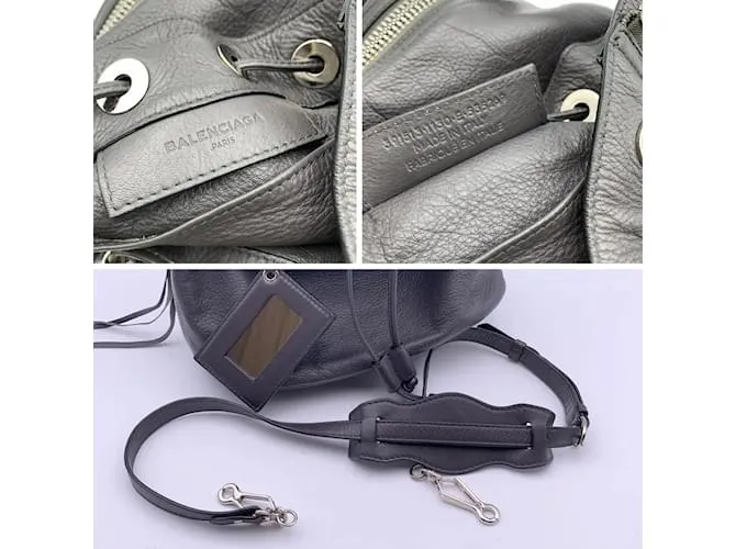 Balenciaga Cubo con plato de papel de cuero gris con cordón 