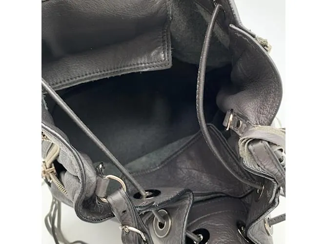 Balenciaga Cubo con plato de papel de cuero gris con cordón 