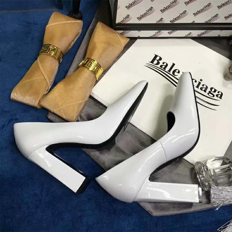 BALENCIAGA ZAPATOS DE MUJER ZAPATOS DE TACóN DE PIEL DE BECERRO ESMALTADA CON PUNTA REDONDA TACóN DE 110 MMBLANCO