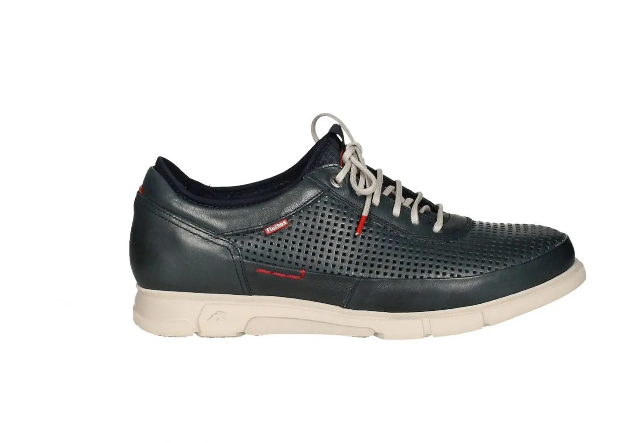 Blucher Piel Azul Todo Calados Piso y Cordones Gris 1/2 Peso