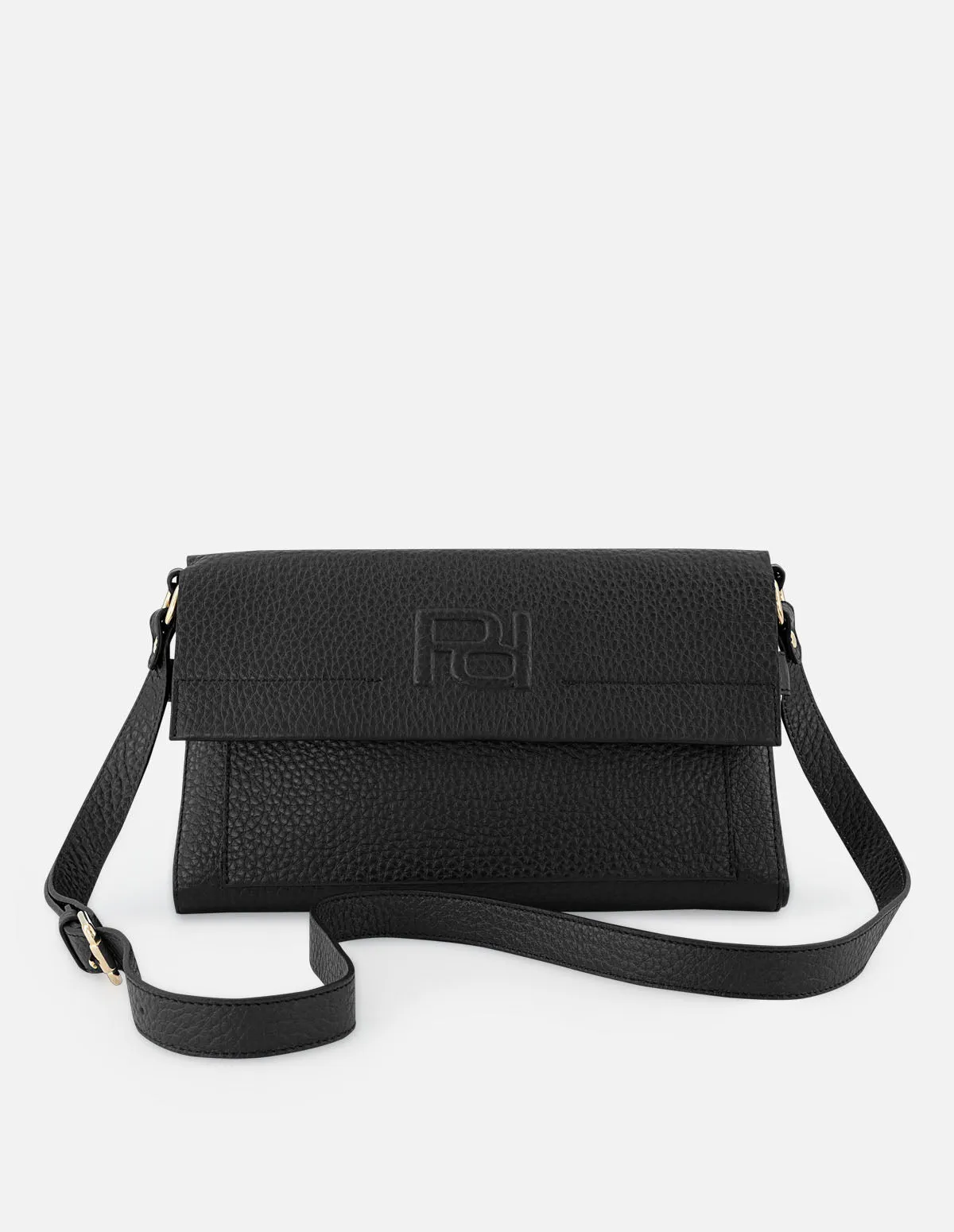 Bolso bandolera color negro de piel bombeada para mujer con detalle Pd