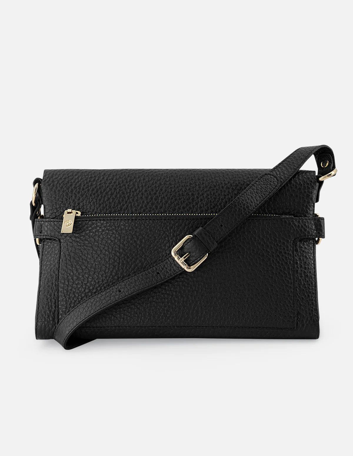 Bolso bandolera color negro de piel bombeada para mujer con detalle Pd