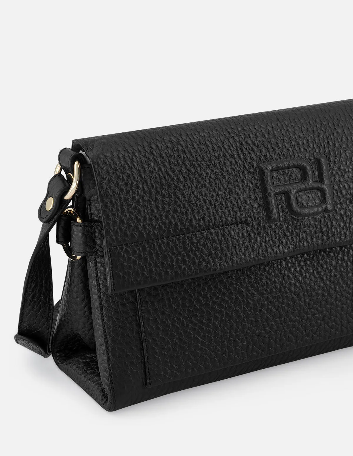 Bolso bandolera color negro de piel bombeada para mujer con detalle Pd