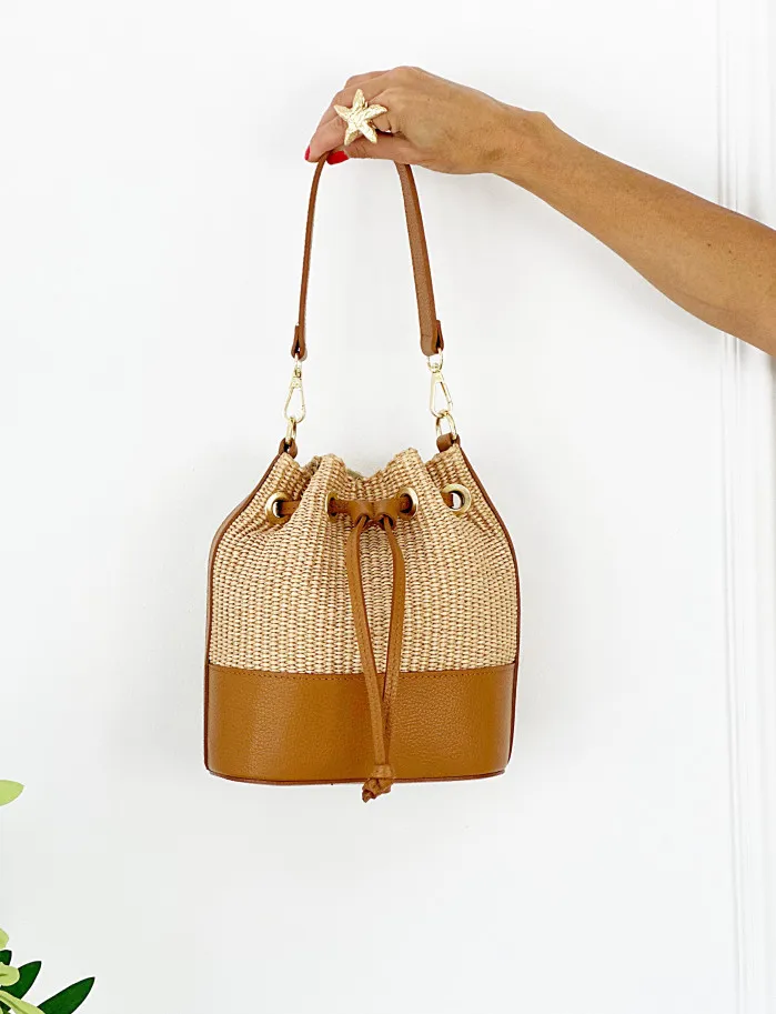 Bolso bombon rafia camel