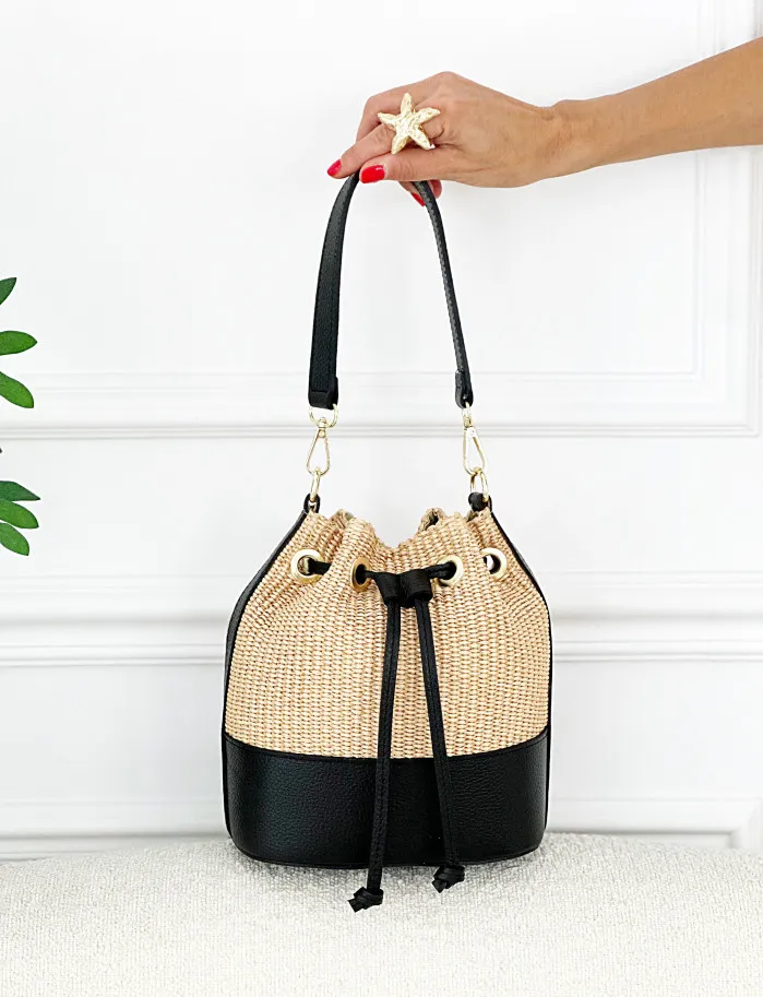 Bolso bombon rafia negro
