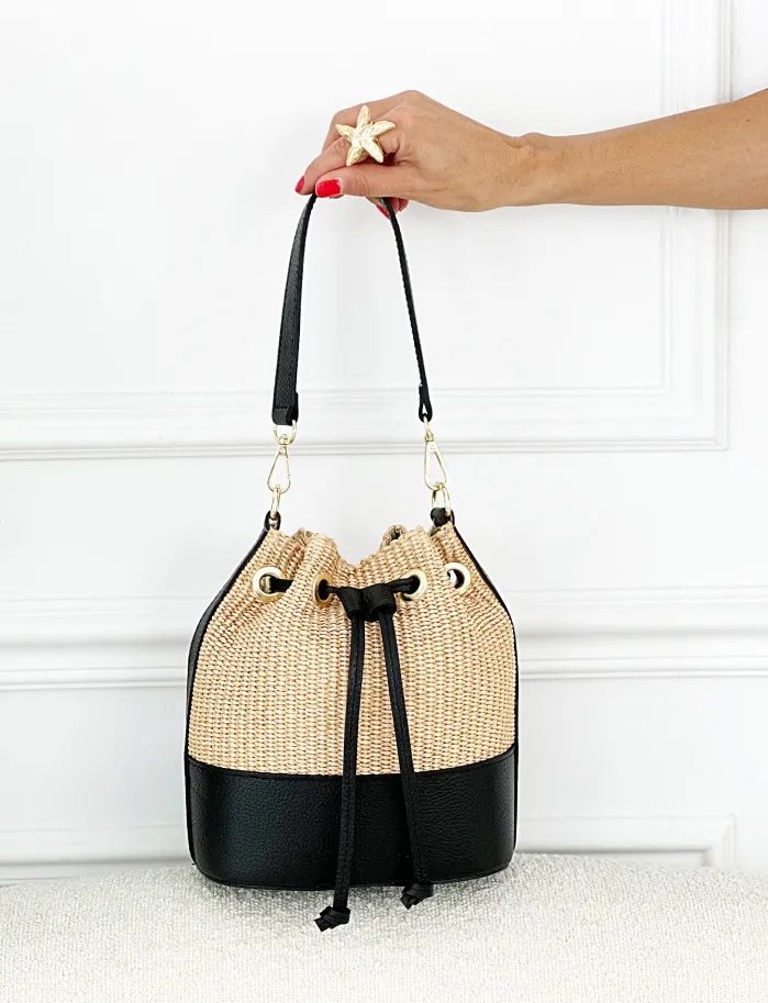 Bolso bombon rafia negro