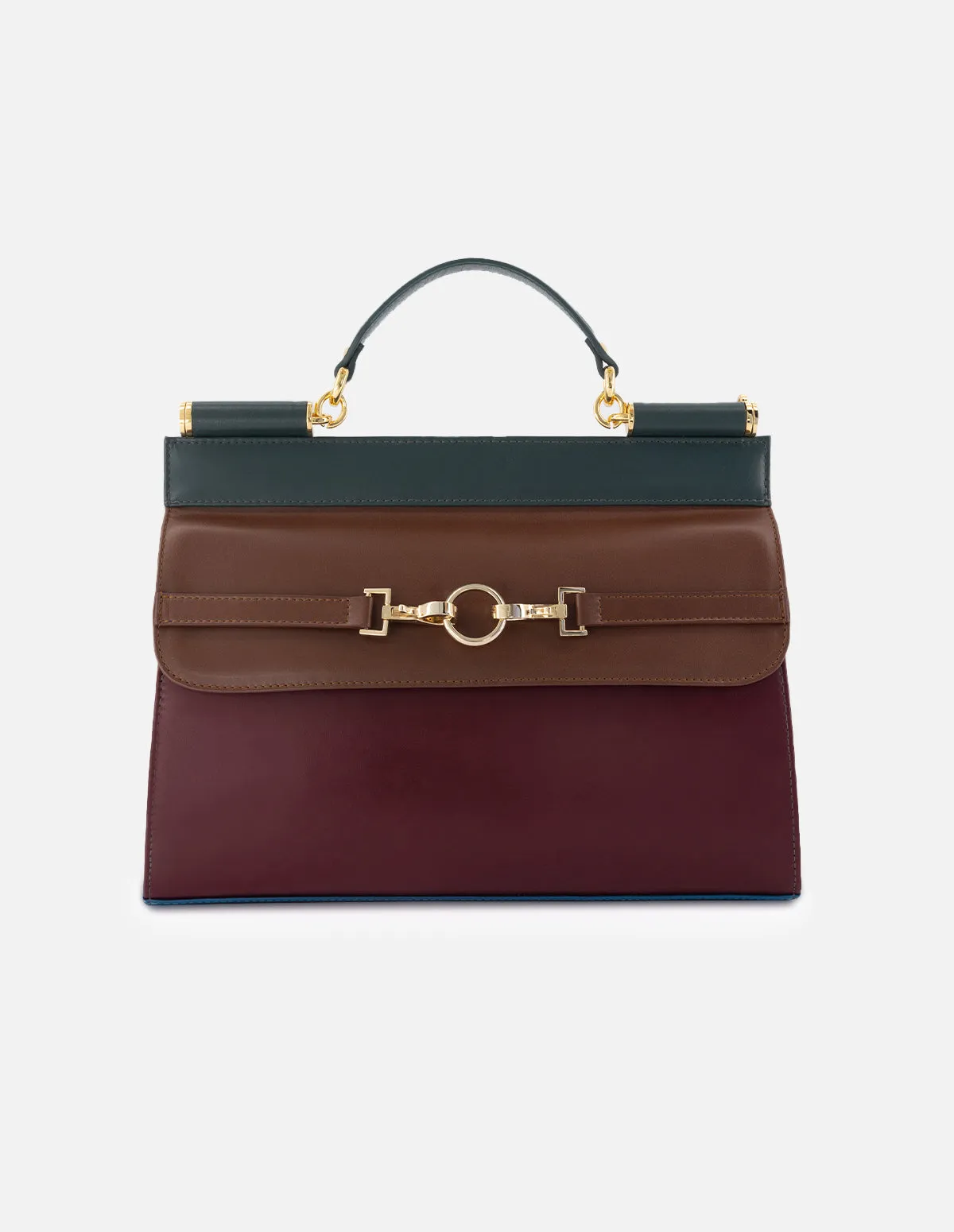 Bolso satchel de piel napa con bloque de colores para mujer