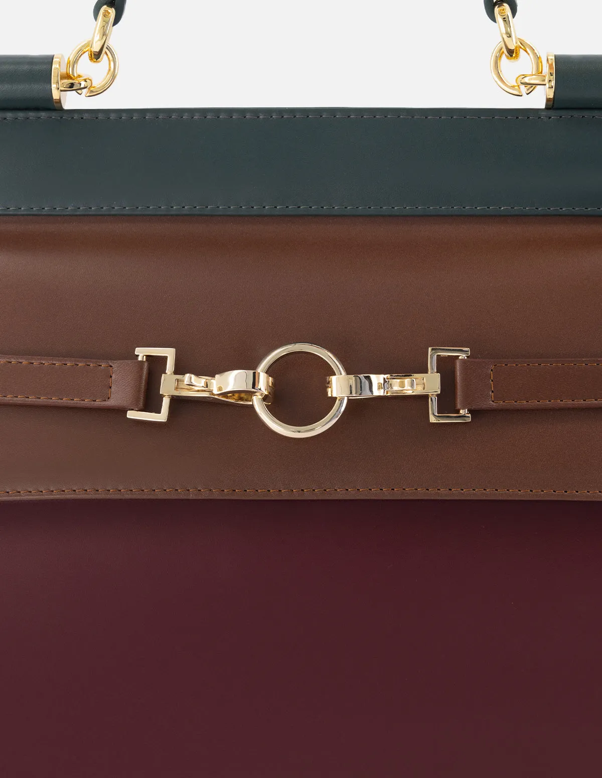 Bolso satchel de piel napa con bloque de colores para mujer