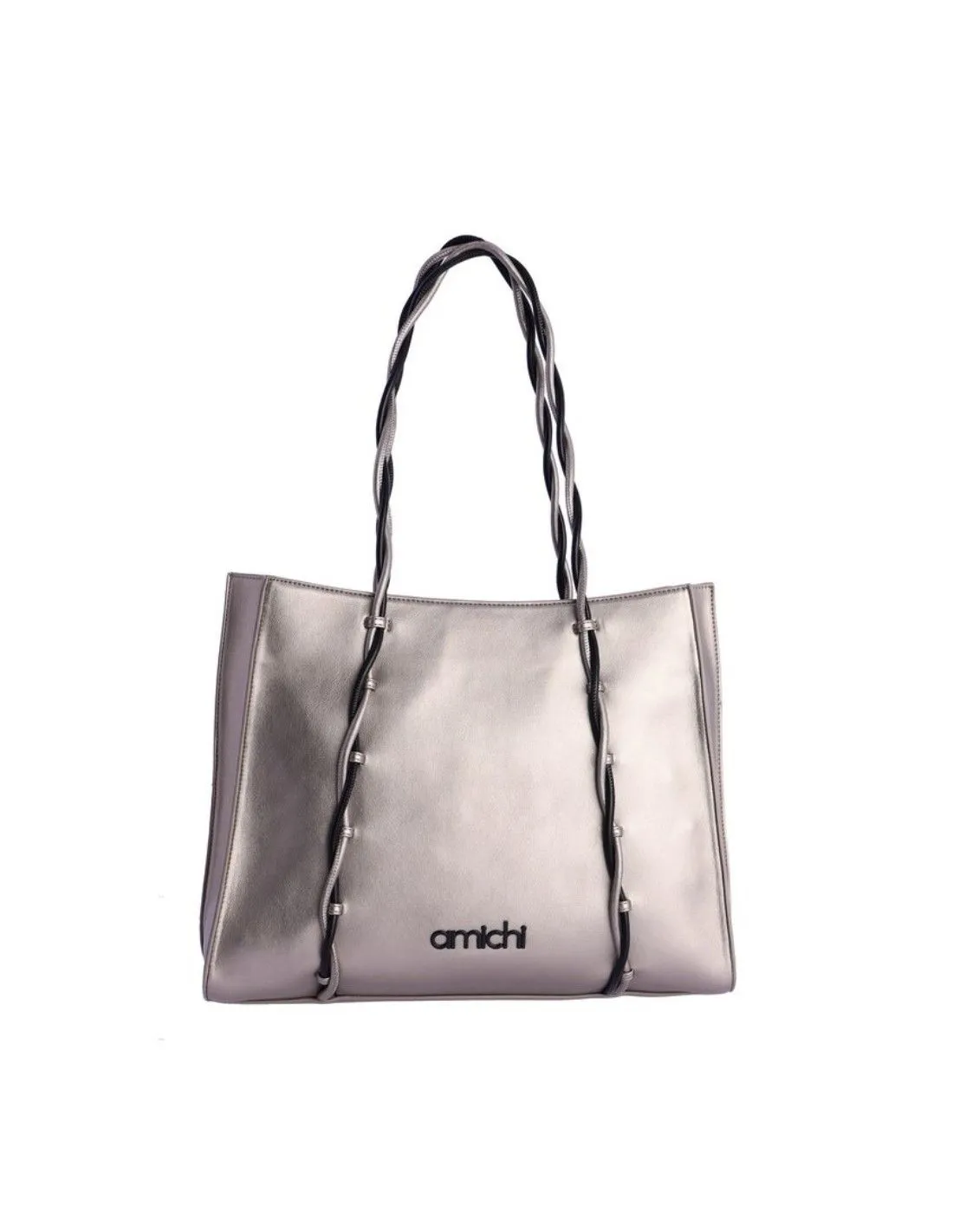 Bolso shopper AMICHI con asas de hombro plata