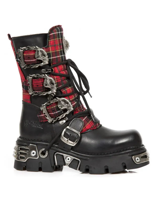 BOTAS DE CUERO CON HEBILLAS TELA ESCOCESA REACTOR