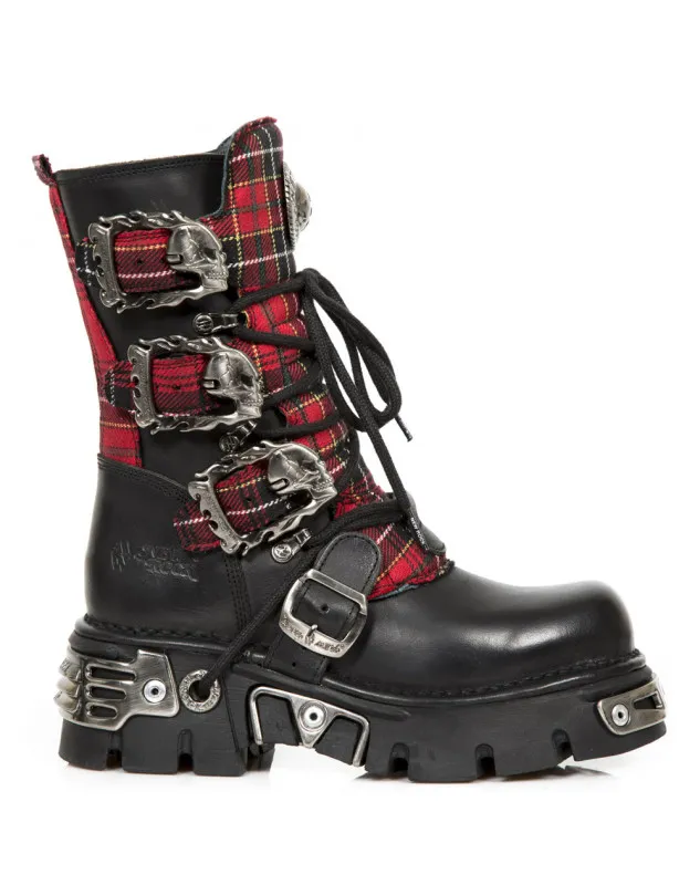 BOTAS DE CUERO CON HEBILLAS TELA ESCOCESA REACTOR