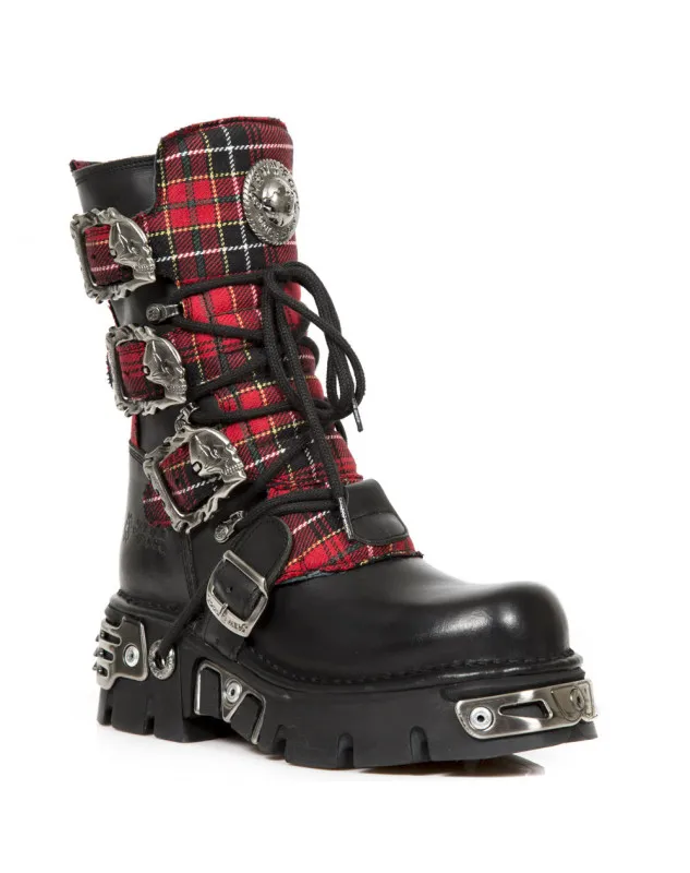BOTAS DE CUERO CON HEBILLAS TELA ESCOCESA REACTOR