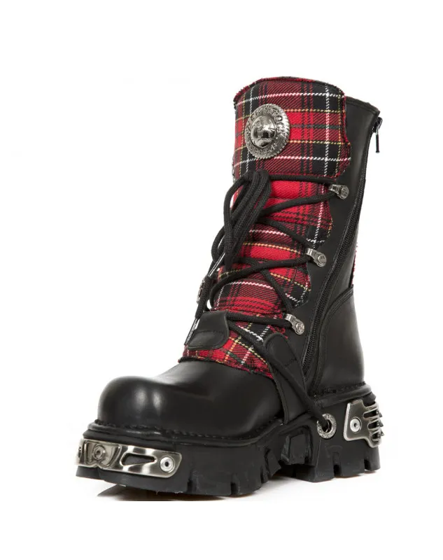 BOTAS DE CUERO CON HEBILLAS TELA ESCOCESA REACTOR