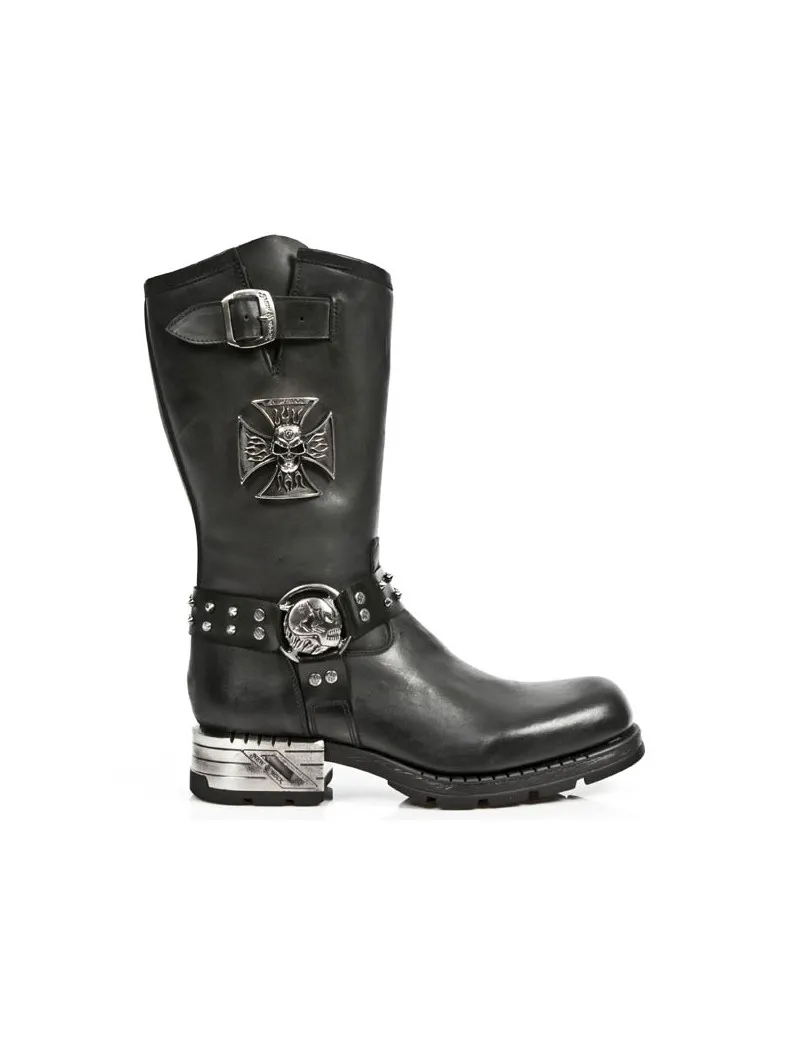 BOTAS MOTERAS TACON ACERO NEGRAS DE PIEL DE NEWROCK