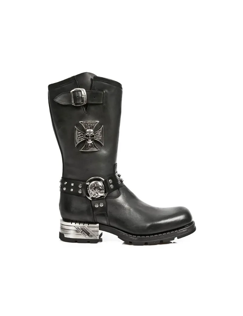 BOTAS MOTERAS TACON ACERO NEGRAS DE PIEL DE NEWROCK