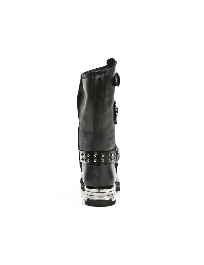 BOTAS MOTERAS TACON ACERO NEGRAS DE PIEL DE NEWROCK