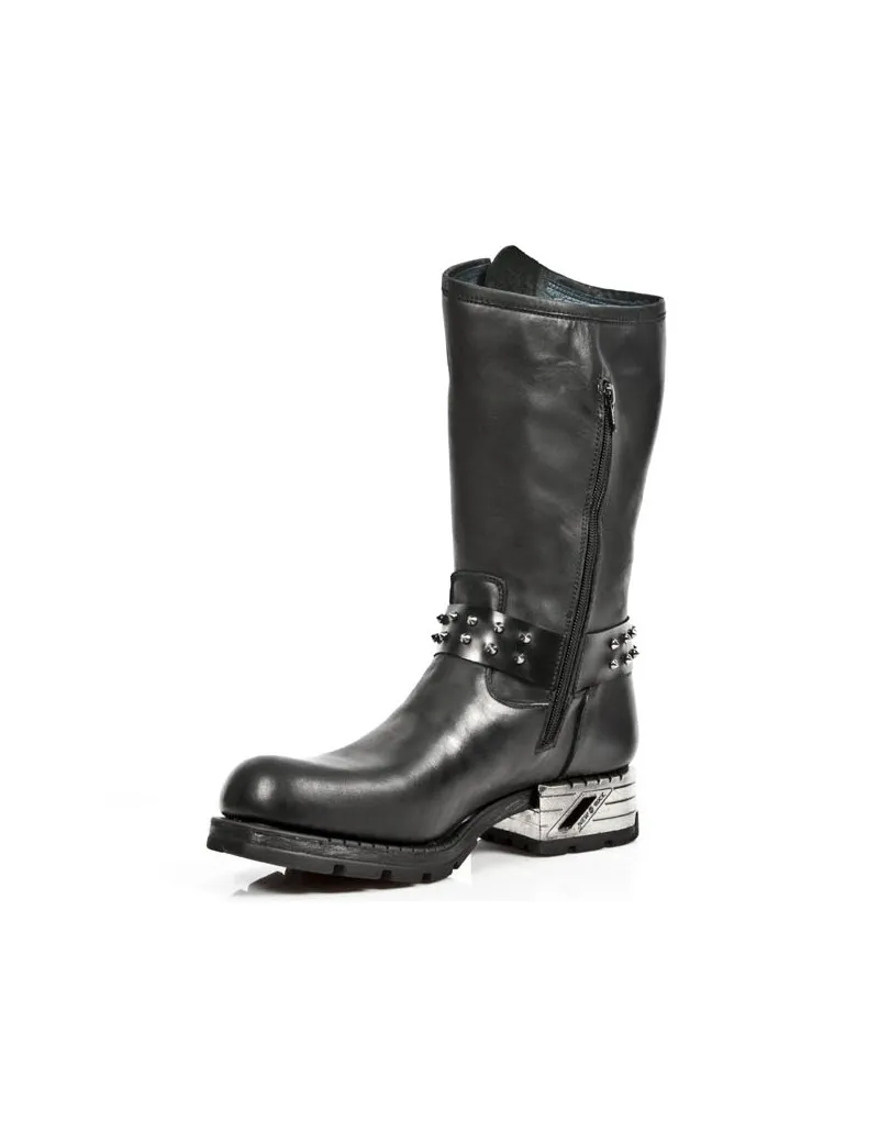 BOTAS MOTERAS TACON ACERO NEGRAS DE PIEL DE NEWROCK