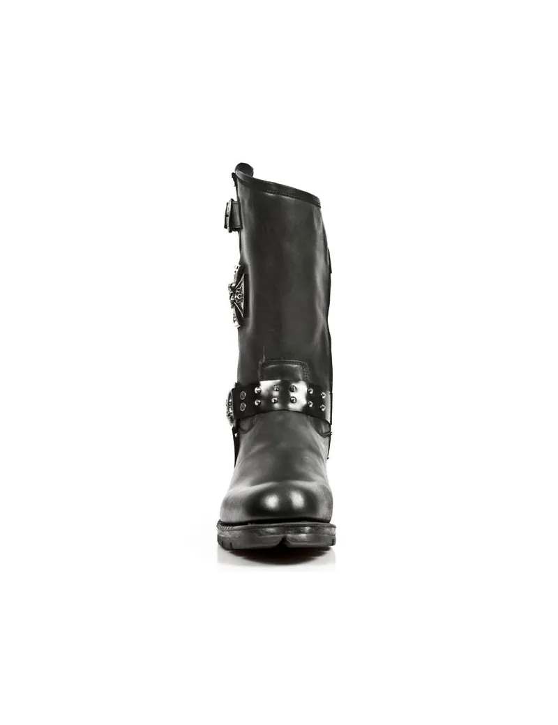 BOTAS MOTERAS TACON ACERO NEGRAS DE PIEL DE NEWROCK