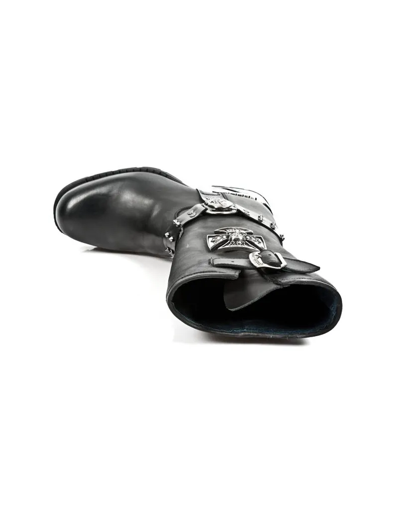 BOTAS MOTERAS TACON ACERO NEGRAS DE PIEL DE NEWROCK