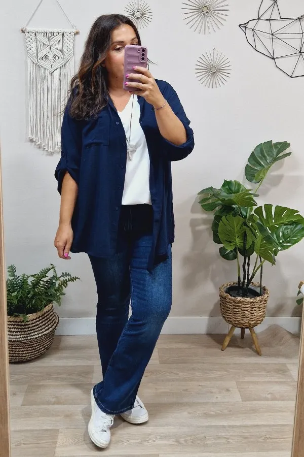 Camisa Larga Basic Marino