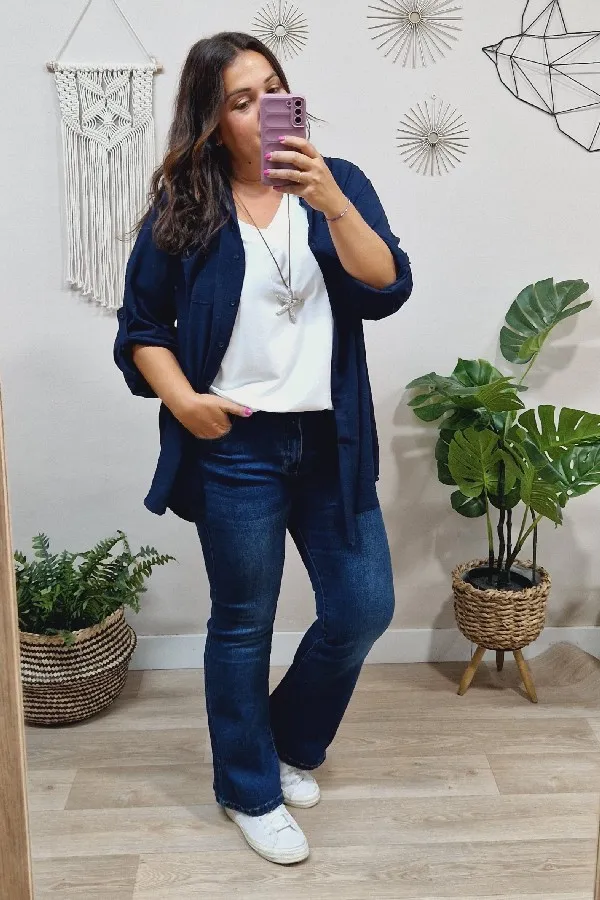 Camisa Larga Basic Marino