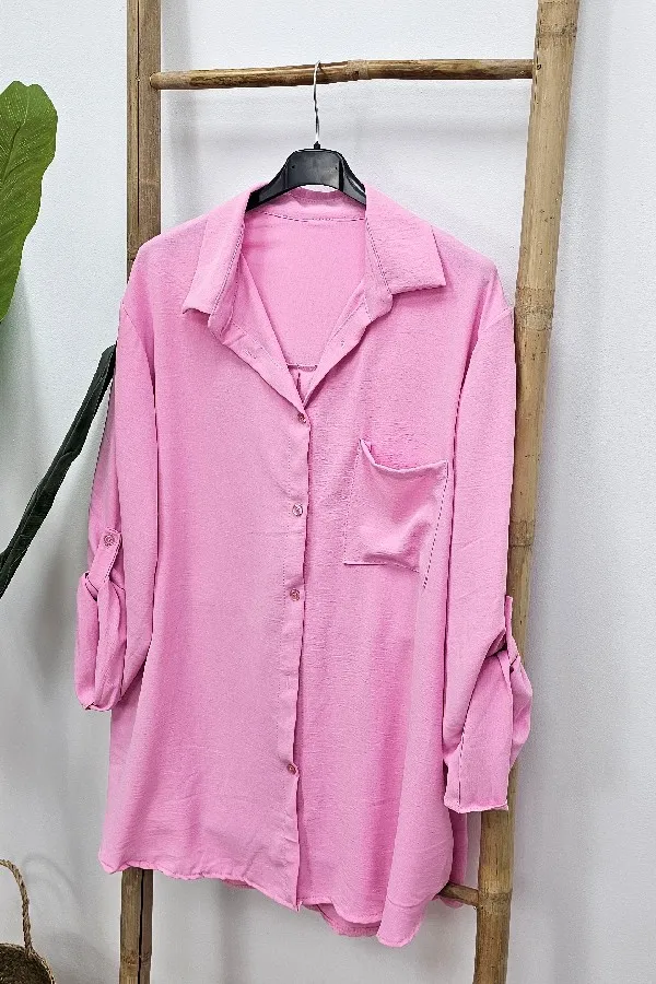 Camisa Larga Basic Rosa