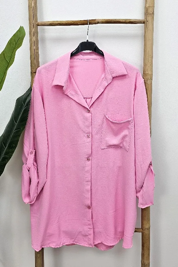 Camisa Larga Basic Rosa