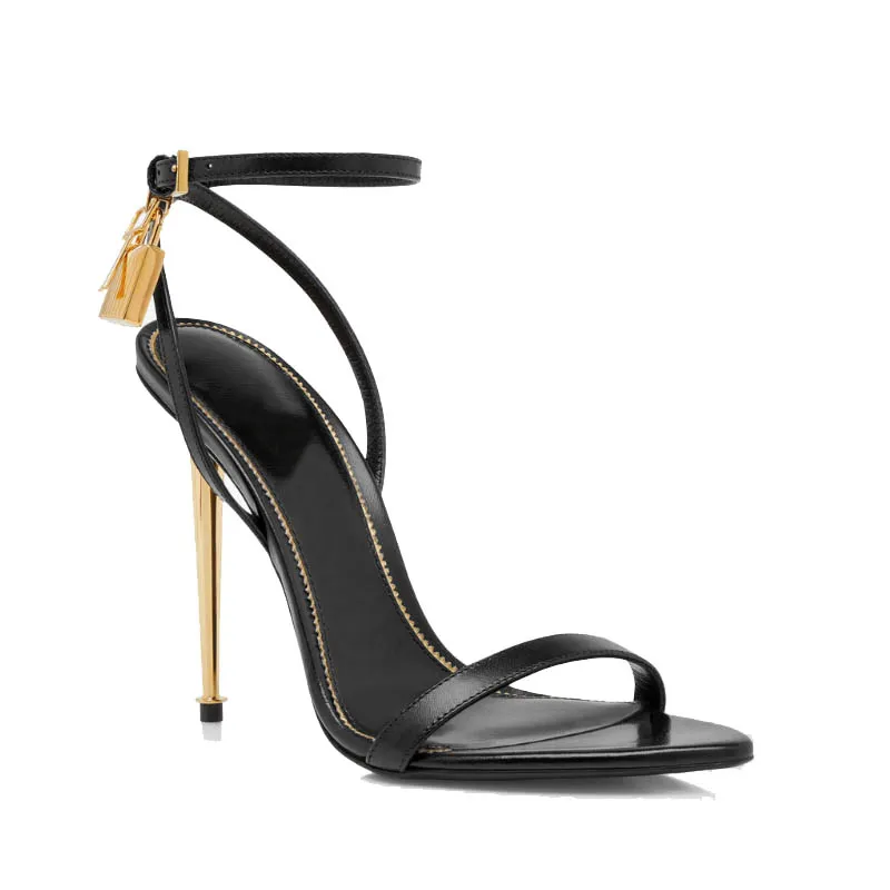 Con caja de lujo para mujer tacones altos diseñadores candado puntiagudo de sandalia desnuda leopardo negro nude rosa plateado z