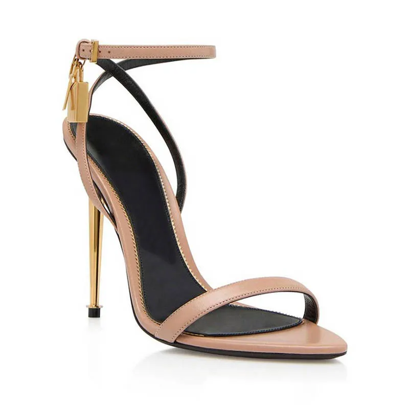 Con caja de lujo para mujer tacones altos diseñadores candado puntiagudo de sandalia desnuda leopardo negro nude rosa plateado z