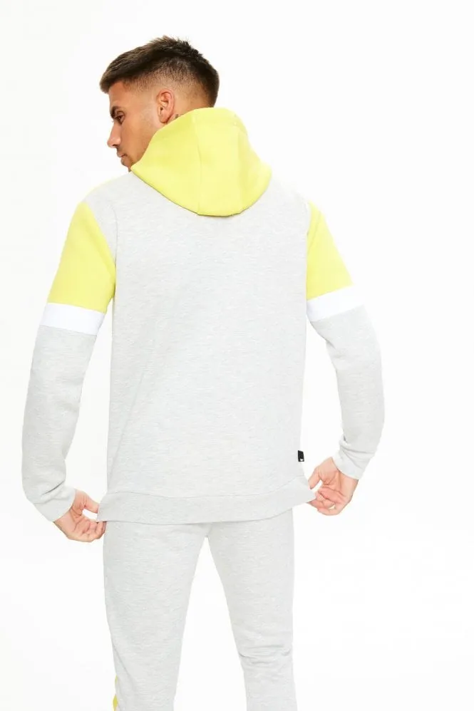 Cut and Sew Pull over Hoodie Yellow/white/Tornado Marl