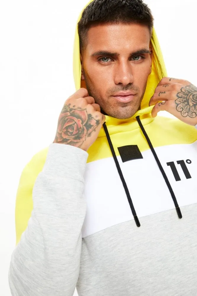 Cut and Sew Pull over Hoodie Yellow/white/Tornado Marl