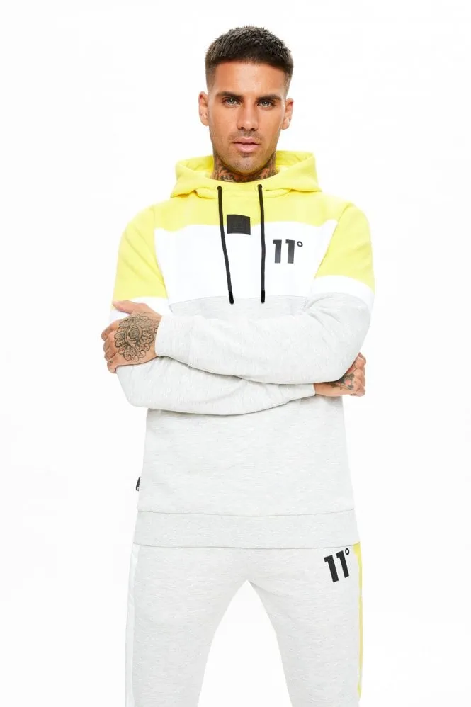 Cut and Sew Pull over Hoodie Yellow/white/Tornado Marl