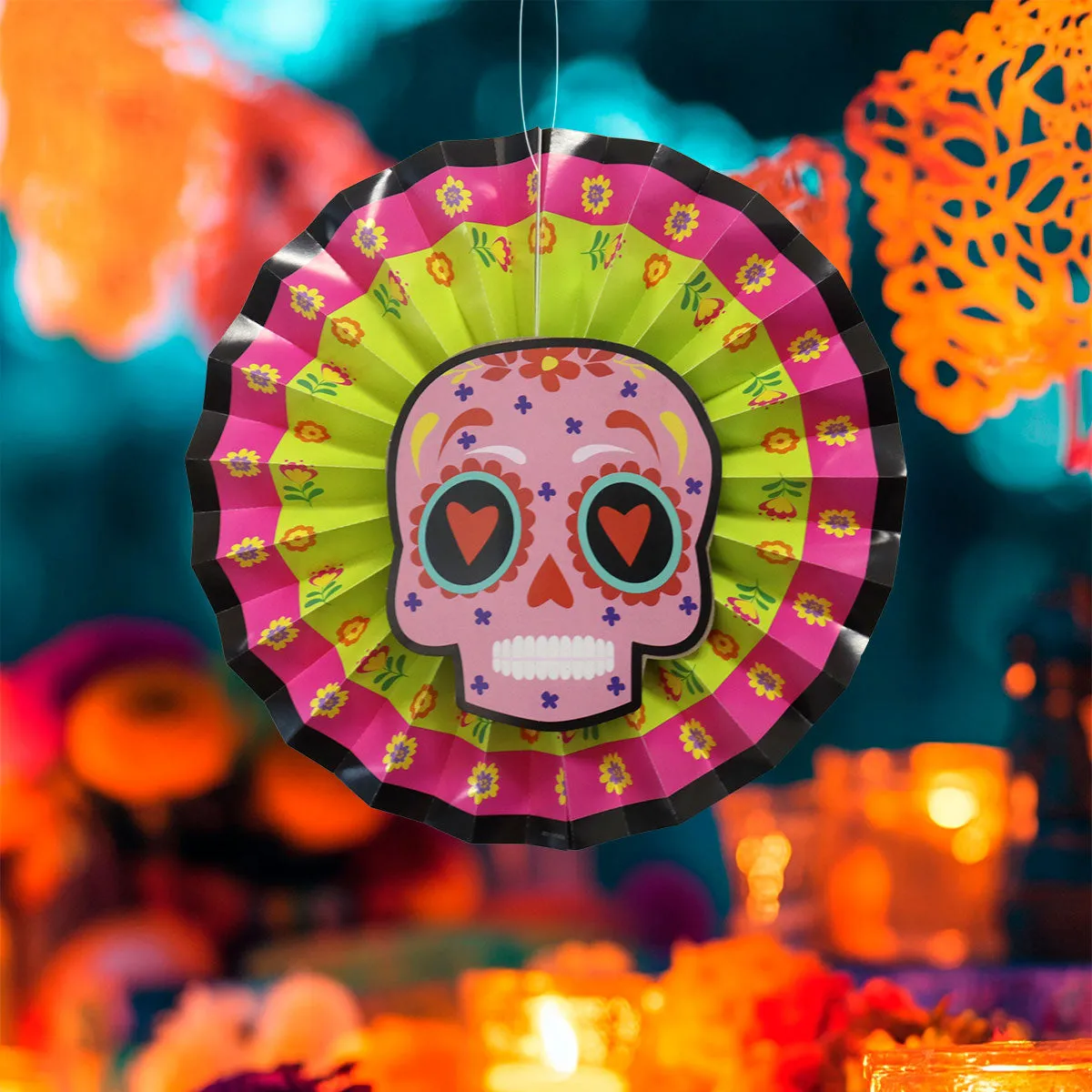 Decoración Colgante de Papel con Diseo de Calavera color Rosa