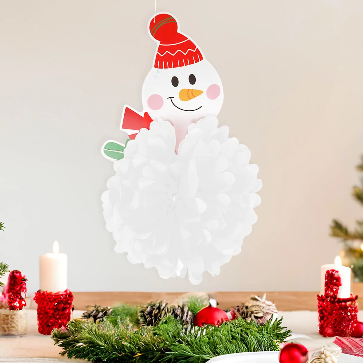 Decoración Navidea de Papel con Diseo de Mueco de Nieve