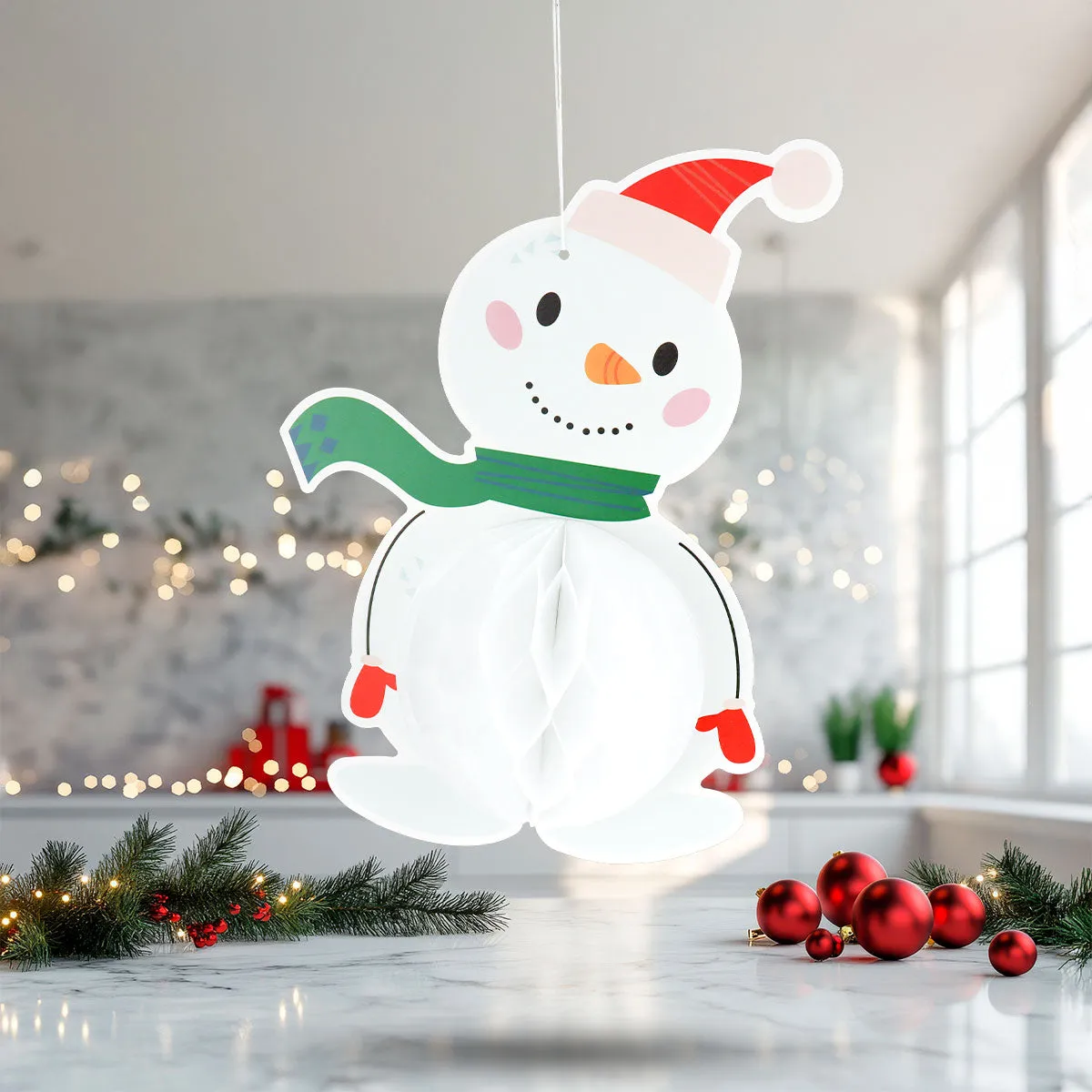 Decoración Navidea de Papel en Forma de Mueco de Nieve