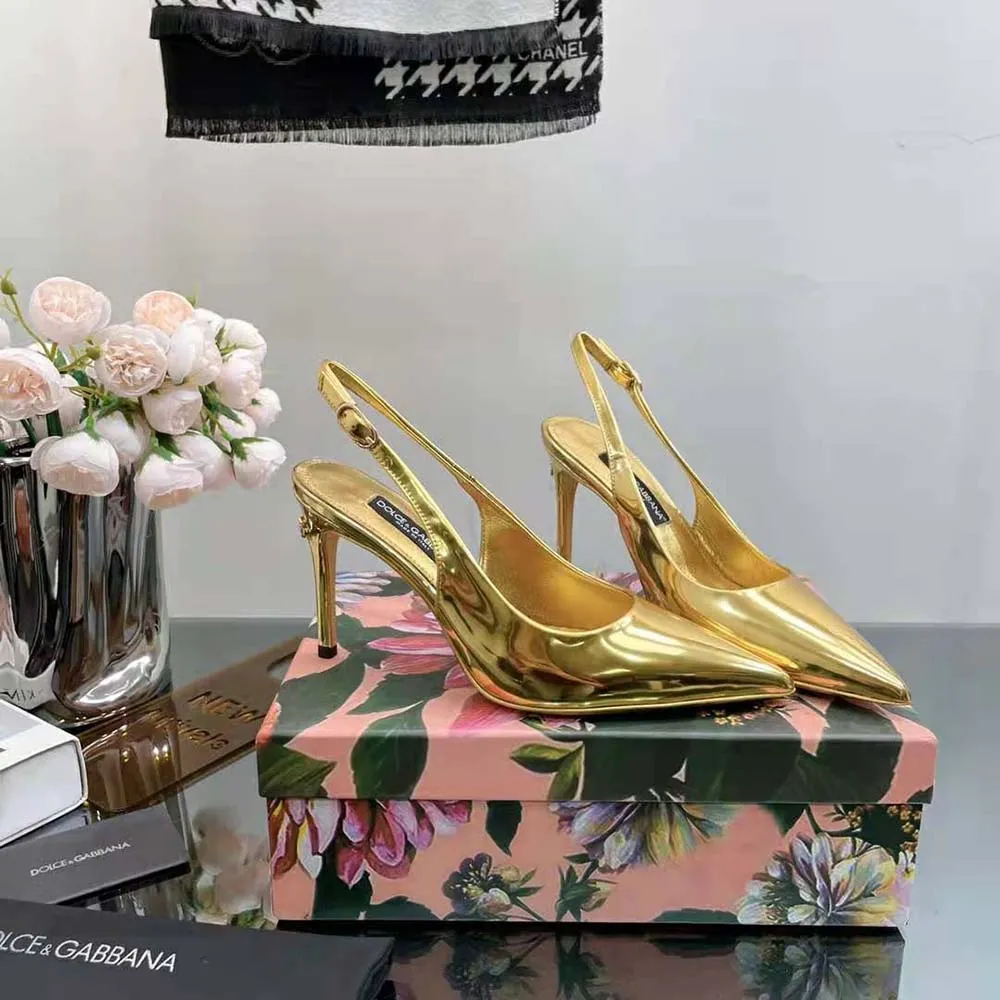 Dolce Gabbana D&G Mujer Zapatos destalonados de piel de becerro con efecto espejo