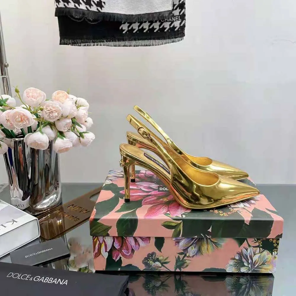 Dolce Gabbana D&G Mujer Zapatos destalonados de piel de becerro con efecto espejo